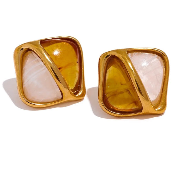 Caramel Resin Square Stud Earrings - Dazzle Jewellery