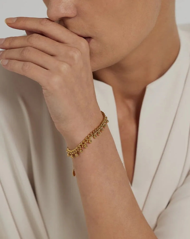 Gold plated beaded chain simple bracelet