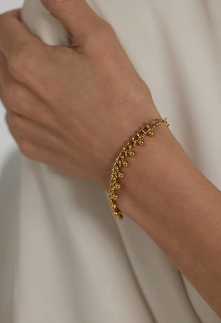 Gold plated beaded chain simple bracelet