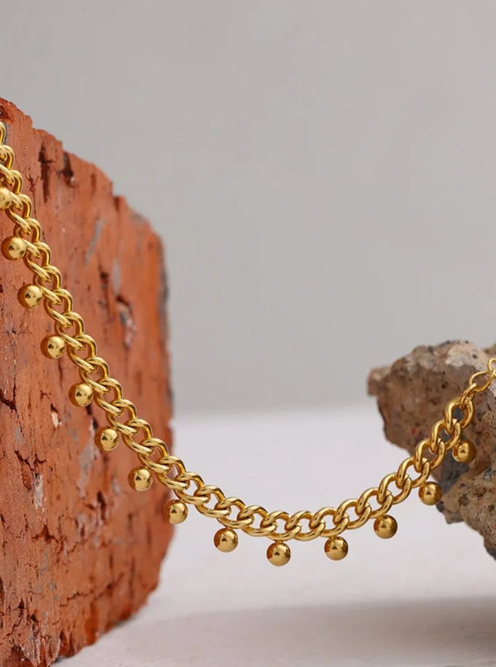 Gold plated beaded chain simple bracelet