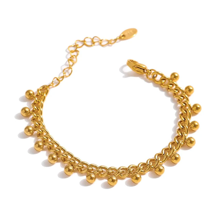 Gold Plated Beaded Chain Simple Bracelet - Dazzle Jewellery