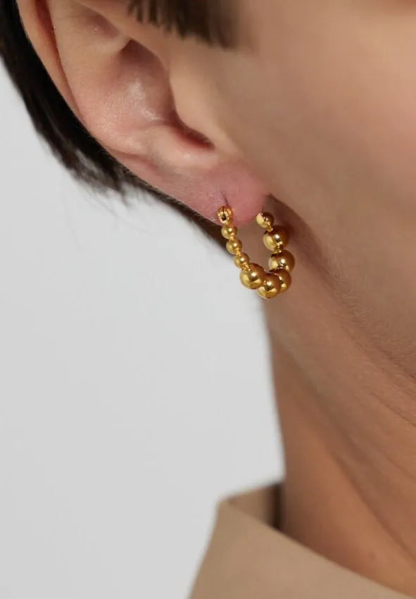 Gold plated beaded hoop earrings