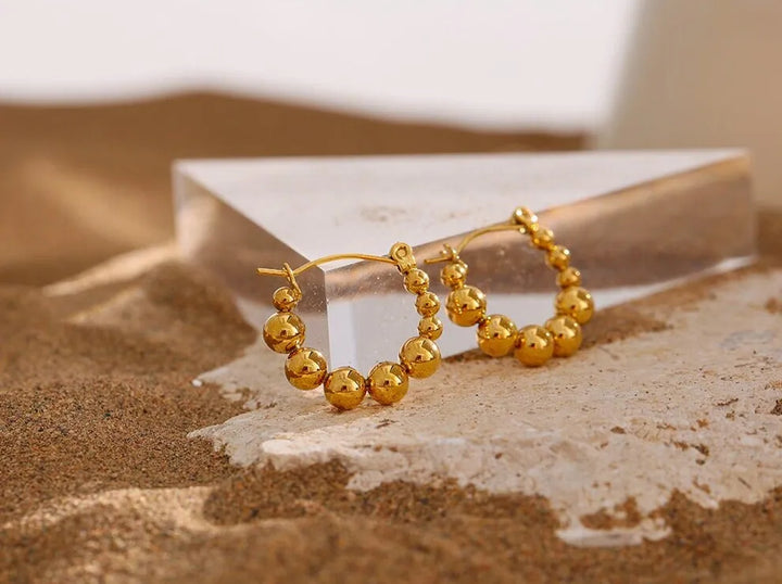 Gold plated beaded hoop earrings