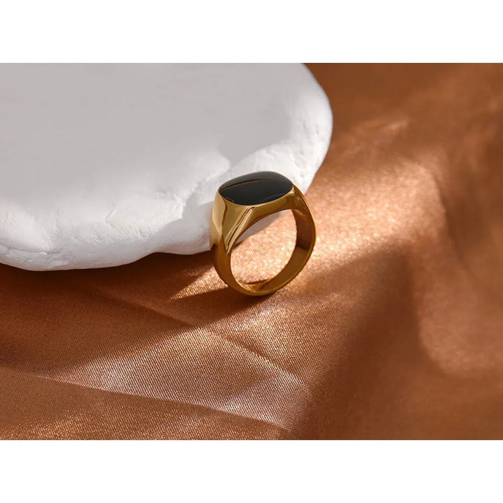 Gold plated black enamel signet ring