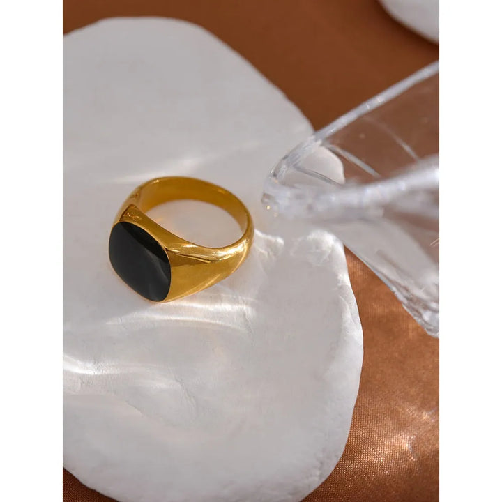 Gold plated black enamel signet ring