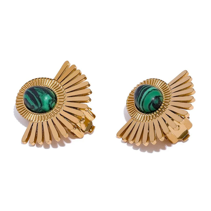 Gold plated black stone ear clip earrings
