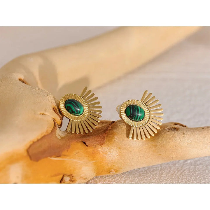 Gold plated black stone ear clip earrings