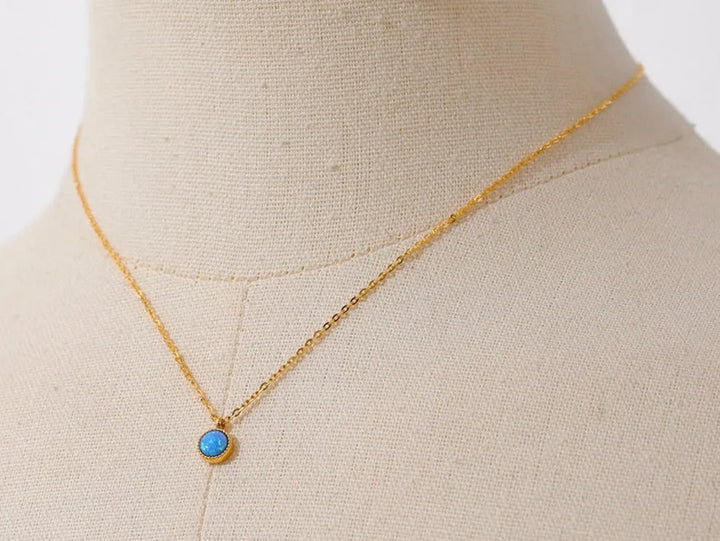 Gold plated blue opal natural stone pendant necklace