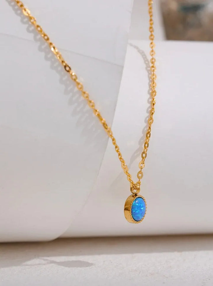 Gold plated blue opal natural stone pendant necklace