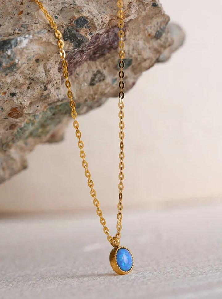 Gold plated blue opal natural stone pendant necklace