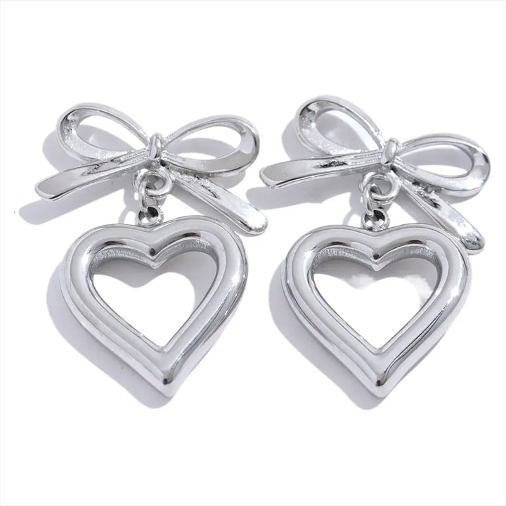 Gold plated bow tie heart drop earrings