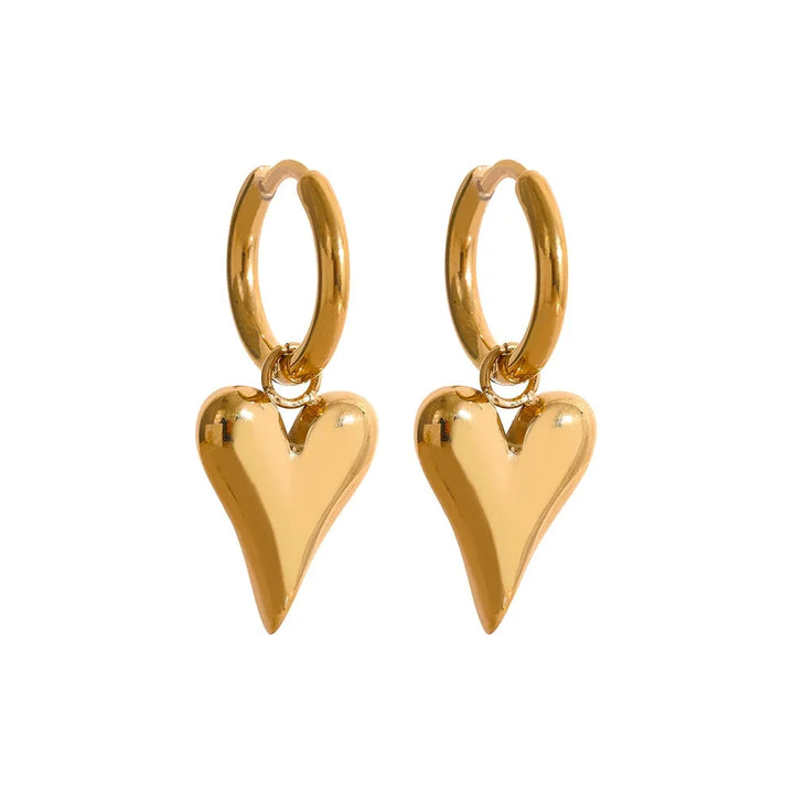 Gold plated chic heart huggie hoop stud earrings