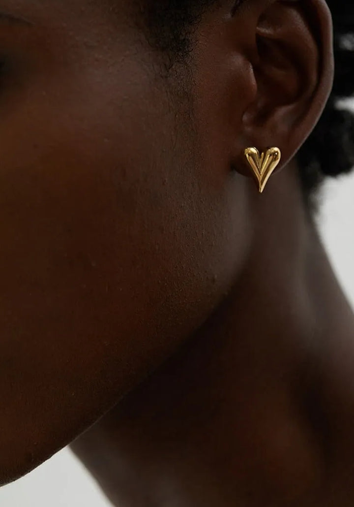 Gold plated chic heart huggie hoop stud earrings