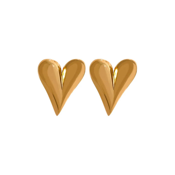 Gold plated chic heart huggie hoop stud earrings