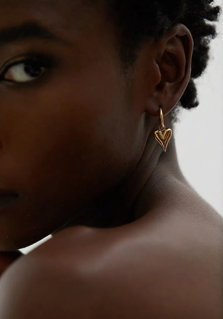 Gold plated chic heart huggie hoop stud earrings