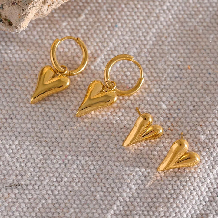 Gold plated chic heart huggie hoop stud earrings