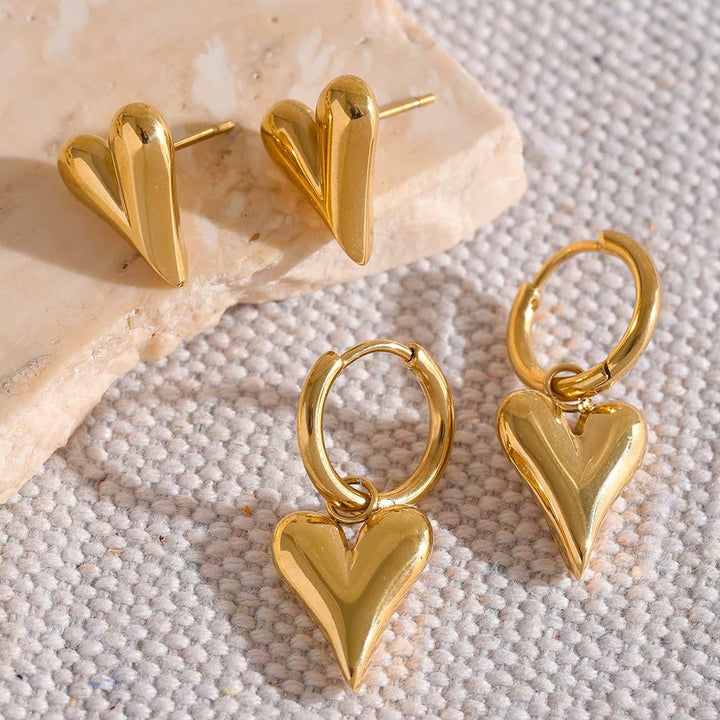 Gold plated chic heart huggie hoop stud earrings