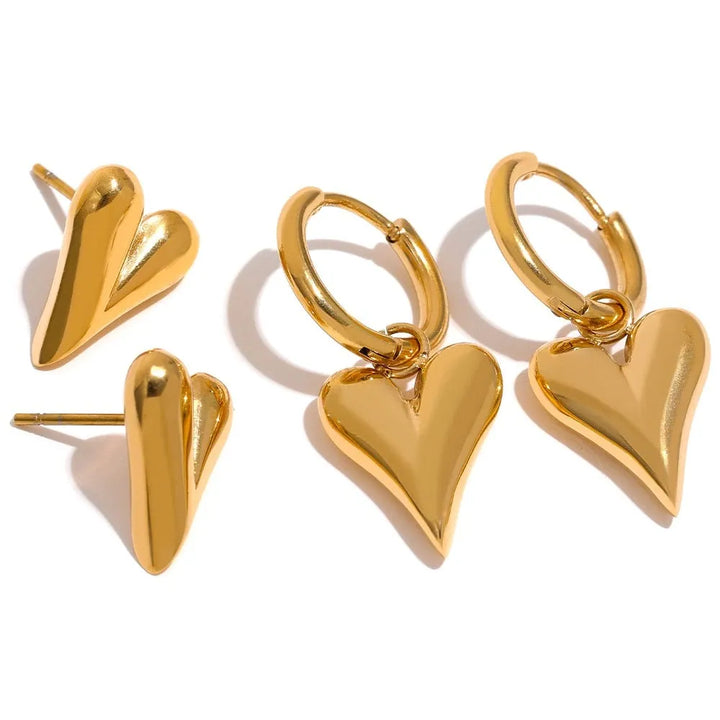 Gold Plated Chic Heart Huggie Hoop Stud Earrings - Dazzle Jewellery