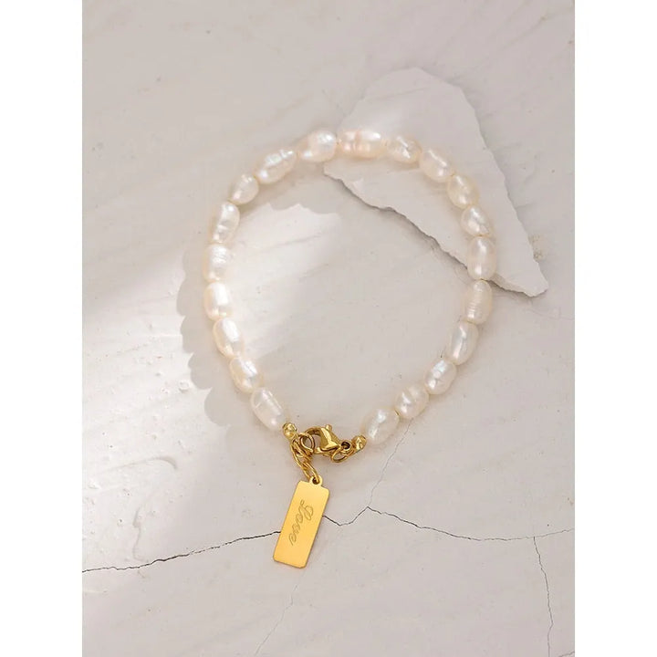 Gold plated chic natural pearl bracelet