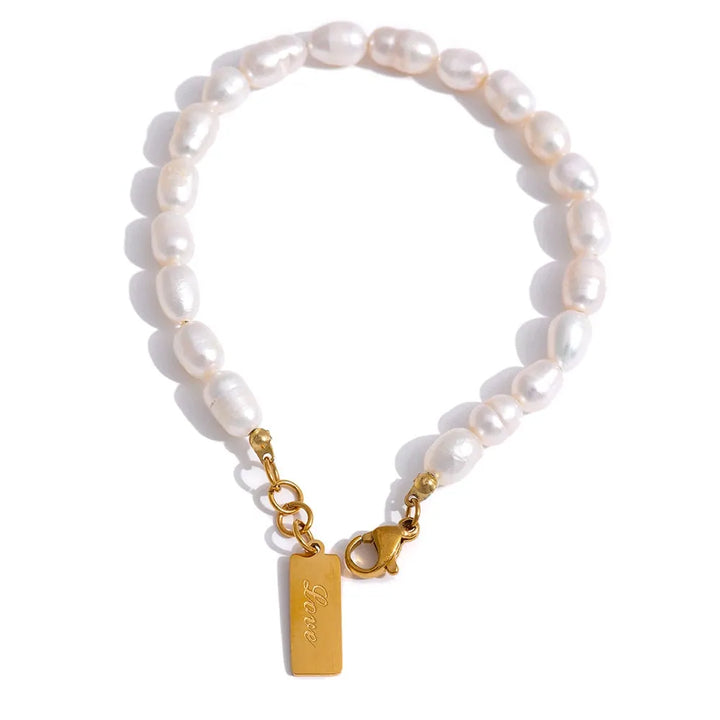 Gold Plated Chic Natural Pearl Bracelet - Dazzle Jewellery