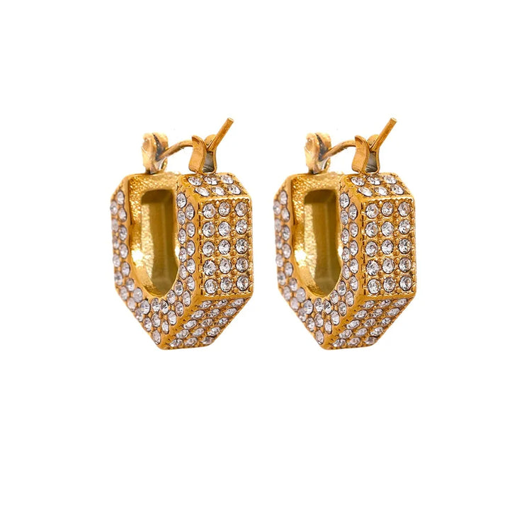 Gold plated colorful cubic zirconia hollow hoop earrings