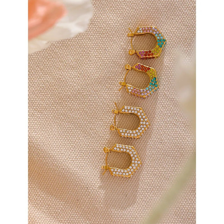 Gold plated colorful cubic zirconia hollow hoop earrings