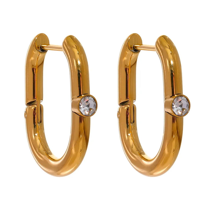 Gold Plated Contemporary Oval Cubic Zirconia Hoop Earrings - Dazzle Jewellery