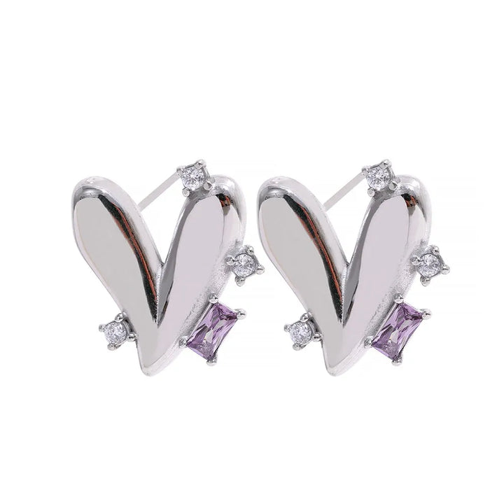 Gold plated cubic zirconia chic heart stud earrings