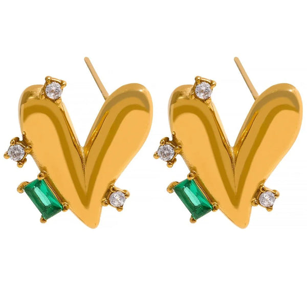 Gold Plated Cubic Zirconia Chic Heart Stud Earrings - Dazzle Jewellery