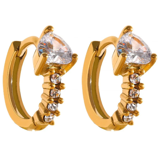 Gold Plated Cubic Zirconia Huggie Side Stone Hoop Earrings - Dazzle Jewellery