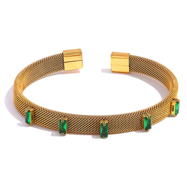 Gold Plated Cubic Zirconia Open Mesh Bangle Bracelet - Dazzle Jewellery