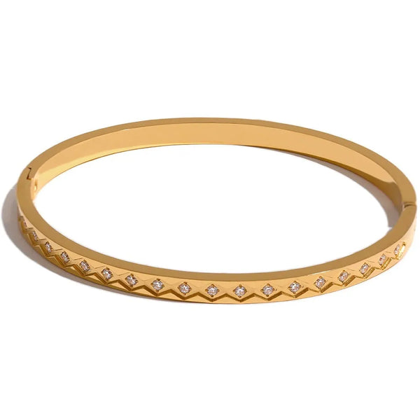 Gold Plated Cubic Zirconia Set Simple Bangle Bracelet - Dazzle Jewellery