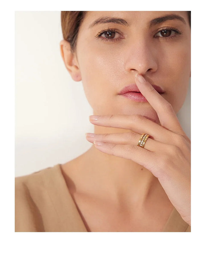 Gold plated cubic zirconia stacked ring