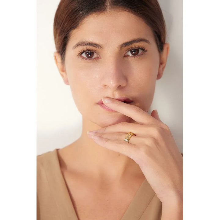 Gold plated cubic zirconia stacked ring