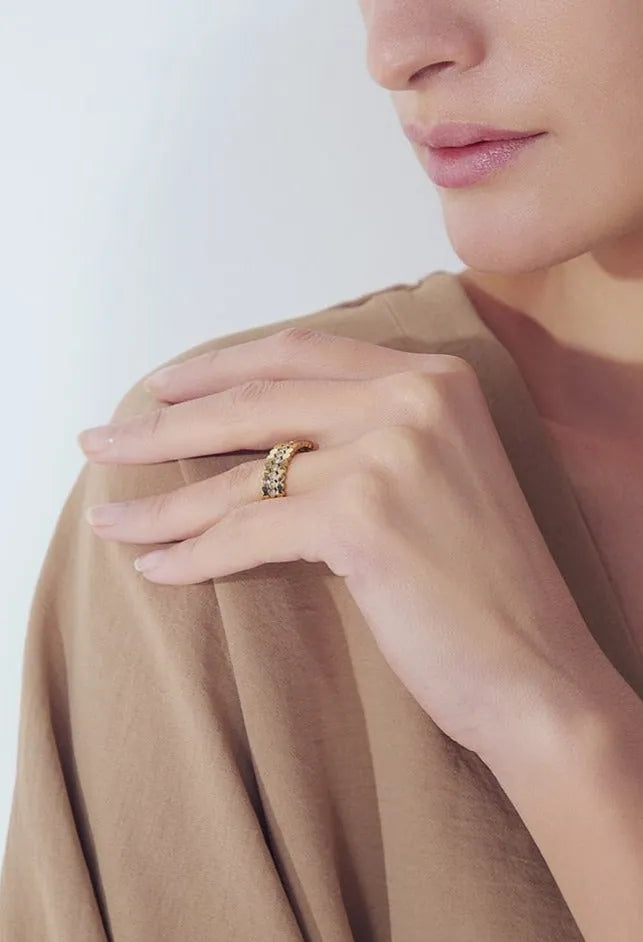 Gold plated cubic zirconia stacked ring