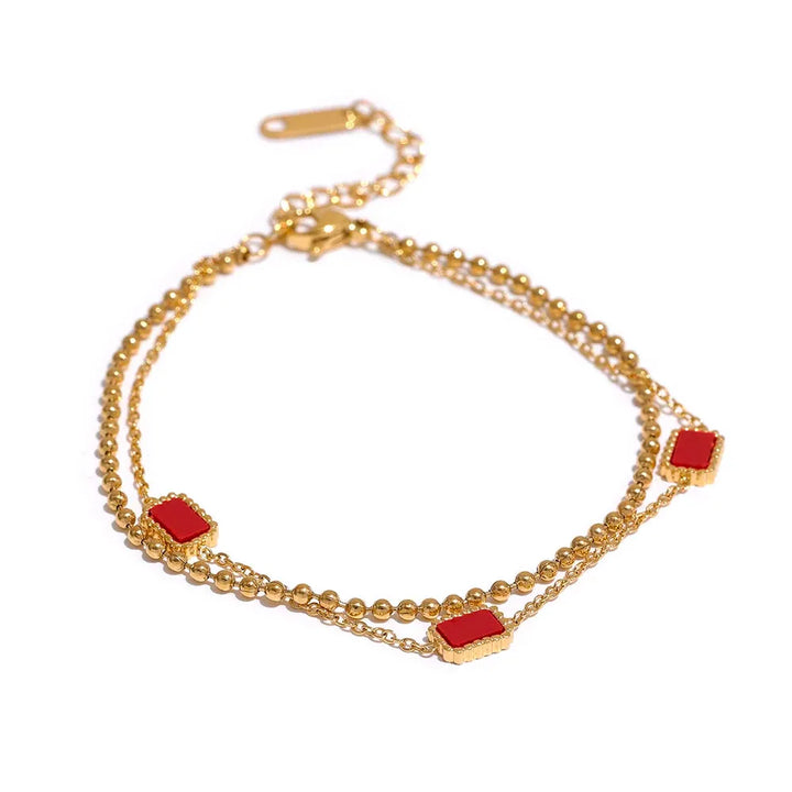 Gold plated double chain square charm bracelet