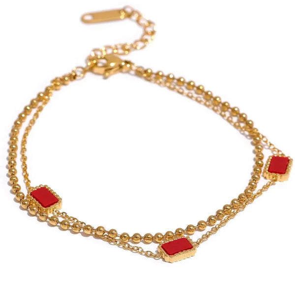 Gold Plated Double Chain Square Charm Bracelet - Dazzle Jewellery