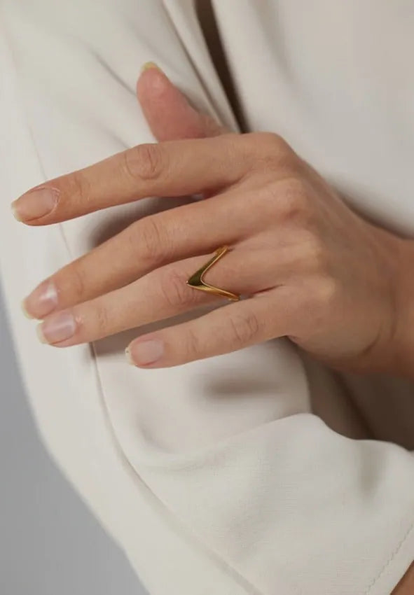 Gold plated double v shaped ring