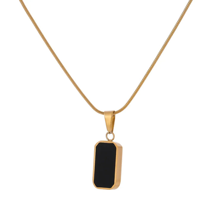 Gold Plated Double-Sided Black White Enamel Natural Shell Pendant Necklace - Dazzle Jewellery
