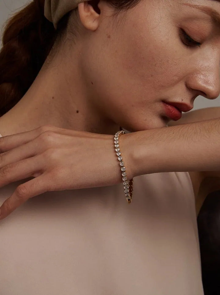 Gold plated elegant cubic zirconia tennis chain bracelet