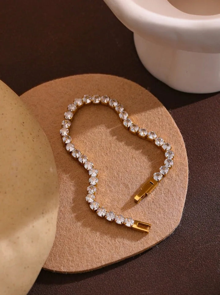 Gold plated elegant cubic zirconia tennis chain bracelet