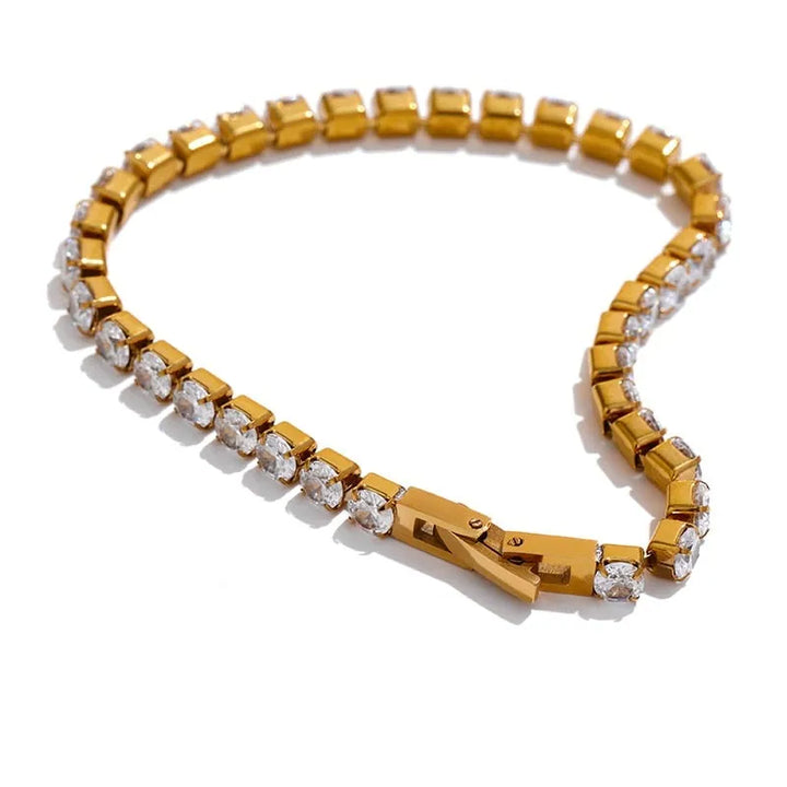 Gold Plated Elegant Cubic Zirconia Tennis Chain Bracelet - Dazzle Jewellery