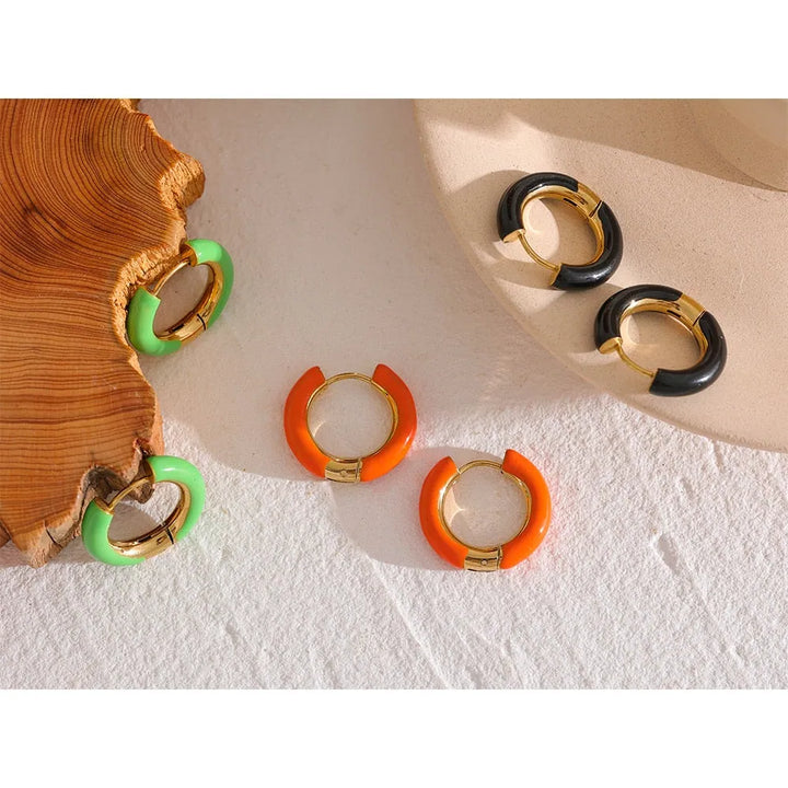 Gold plated enamel hoop huggie earrings