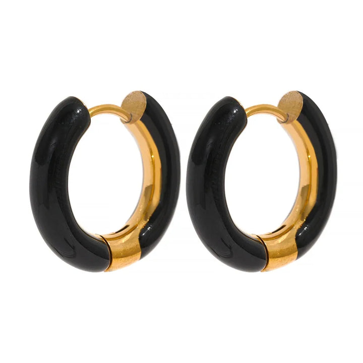 Gold plated enamel hoop huggie earrings