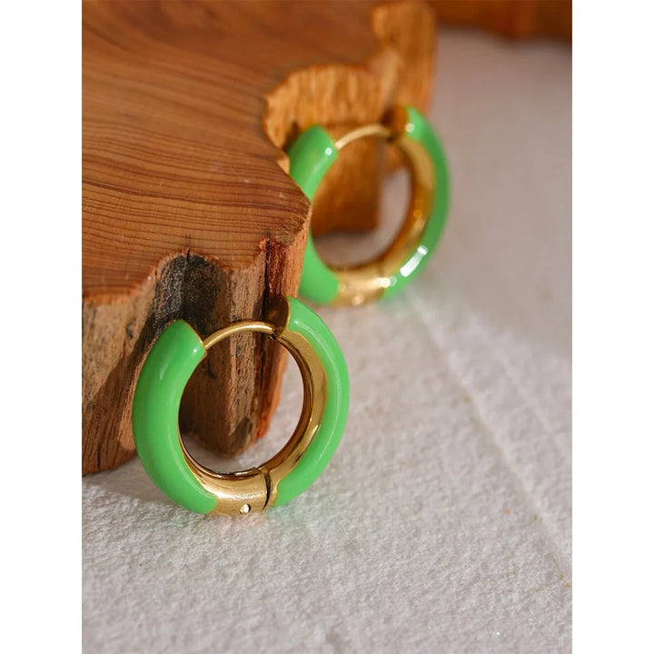 Gold plated enamel hoop huggie earrings