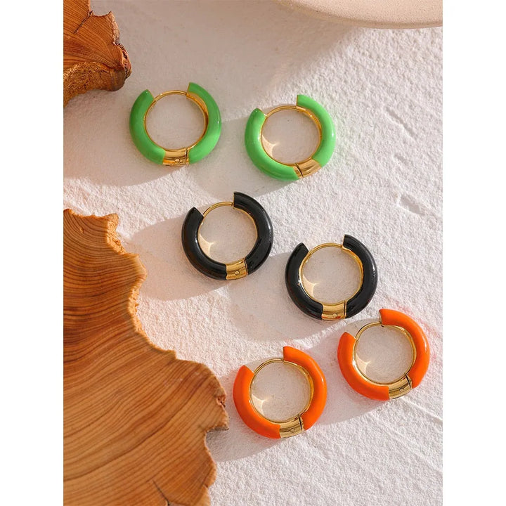 Gold plated enamel hoop huggie earrings
