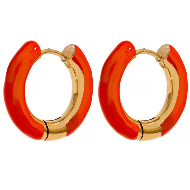 Gold Plated Enamel Hoop Huggie Earrings - Dazzle Jewellery