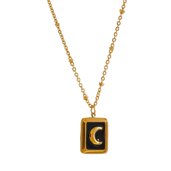 Gold Plated Enamel Moon Pendant Necklace - Dazzle Jewellery