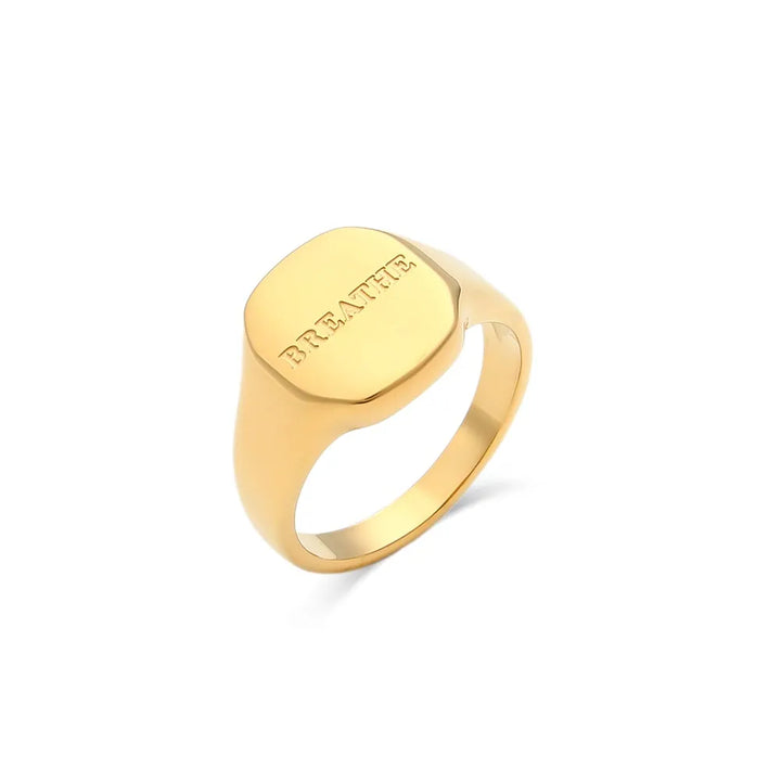 Gold plated engraved thoughts signet ring