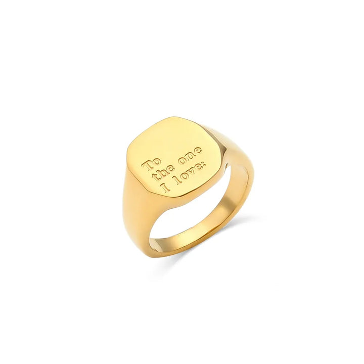 Gold plated engraved thoughts signet ring